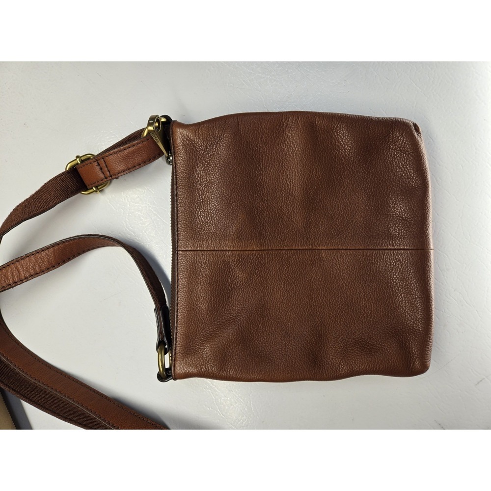 Small Brown Fossil Pebble Cow Hide Leather Crossbody Bag Purse SHB2049 Brass - Picture 8 of 11